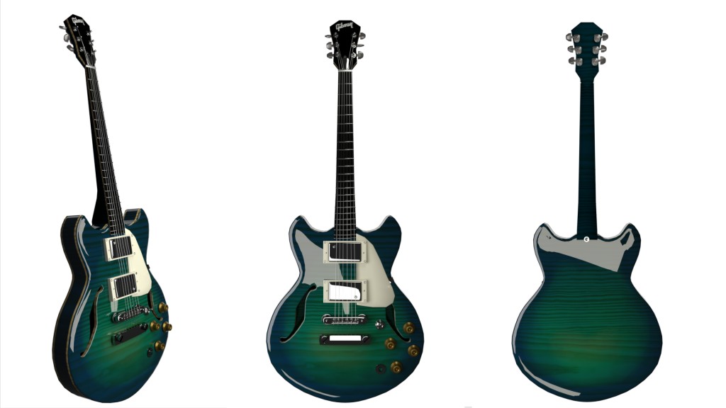 Stylised Gibson Es-335 3D model preview image 2